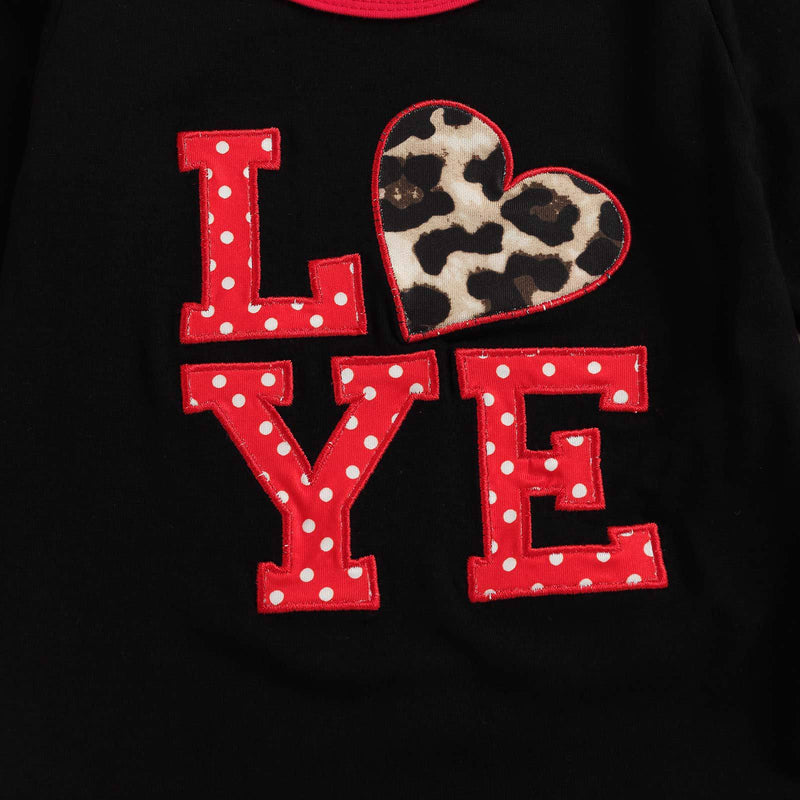 Toddler Kids Girls Solid Love Letter Embroidered Top Leopard Flared Pants Set - PrettyKid