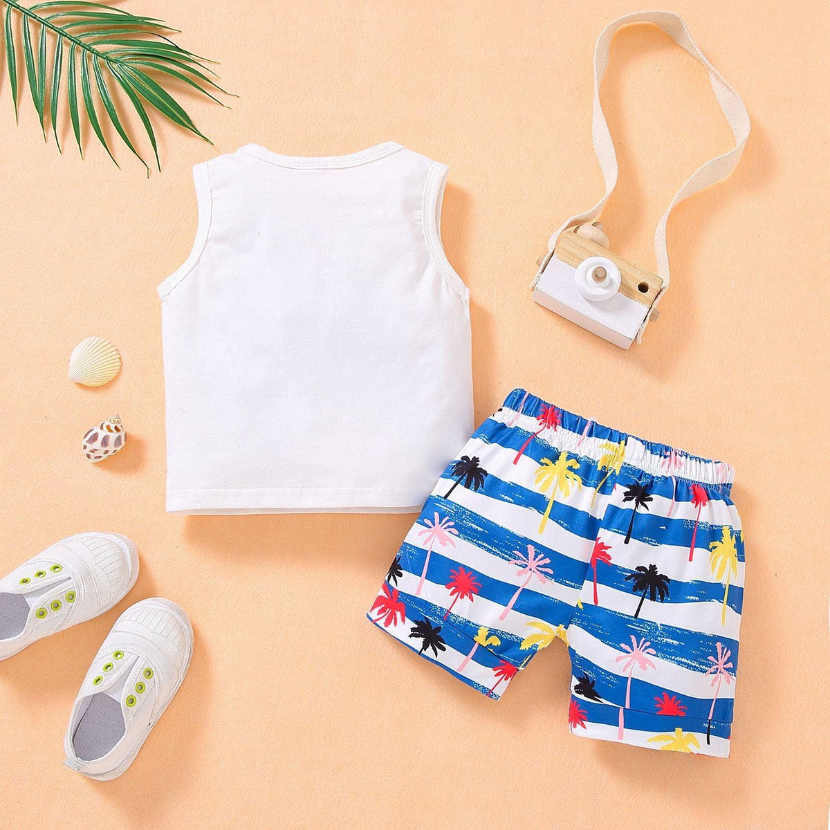 Toddler Kids Boys Summer Letter Vest Coconut Print Shorts Set - PrettyKid