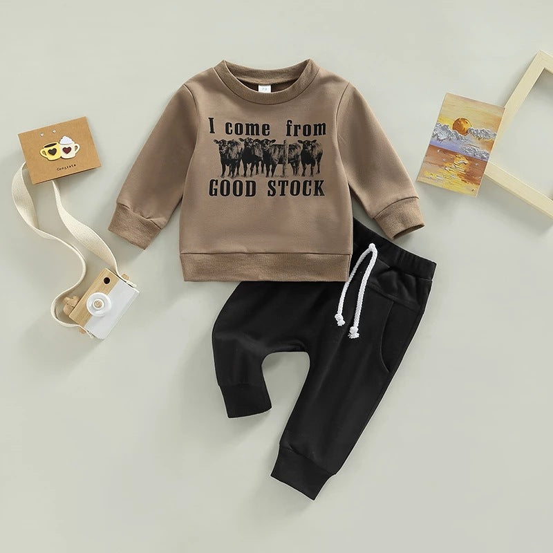 Autumn 2022 Foreign Trade Boys' New Set Animal Letter Printing Long Sleeve Sweater Casual Leggings Two Piece Set - PrettyKid