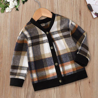 Toddler Kids Boys Black Plaid Printed Button Cardigan Coat - PrettyKid