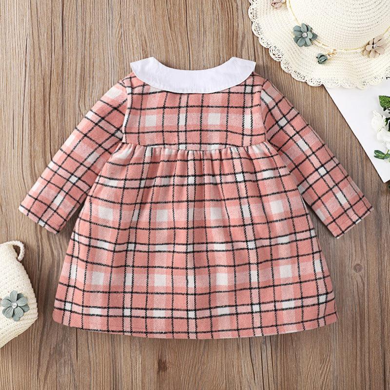 Toddler Girls Plaid Printed Long Sleeve Dress - PrettyKid