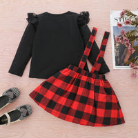 Toddler Kids Girls' Solid Round-necked Long-sleeved Plaid Strappy Skirts Wholesale Girls Dresses - PrettyKid