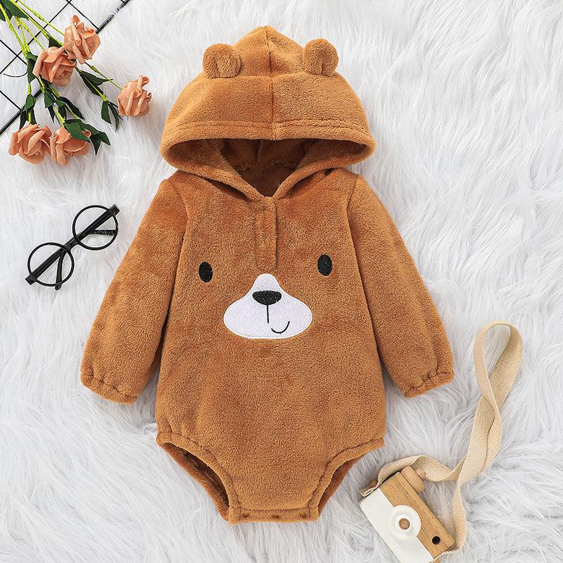 Baby Boys Solid Color Cute Bear Print Jumpsuit - PrettyKid