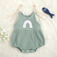 Baby Boys Girls Solid Color Knitted Rainbow Embroidery Suspender Bodysuit - PrettyKid