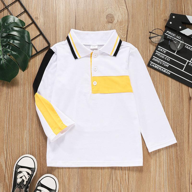 Toddler Kids Boys Solid Color Long Sleeved Lapel T-shirt - PrettyKid