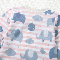 Baby Boys Girls Cartoon Elephant Print Striped Slash Wrapped Feet Jumpsuit - PrettyKid