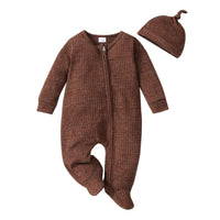 Baby Boys Girls Zipper Long Sleeve Foot Wrap One-piece Suit Hat Set - PrettyKid