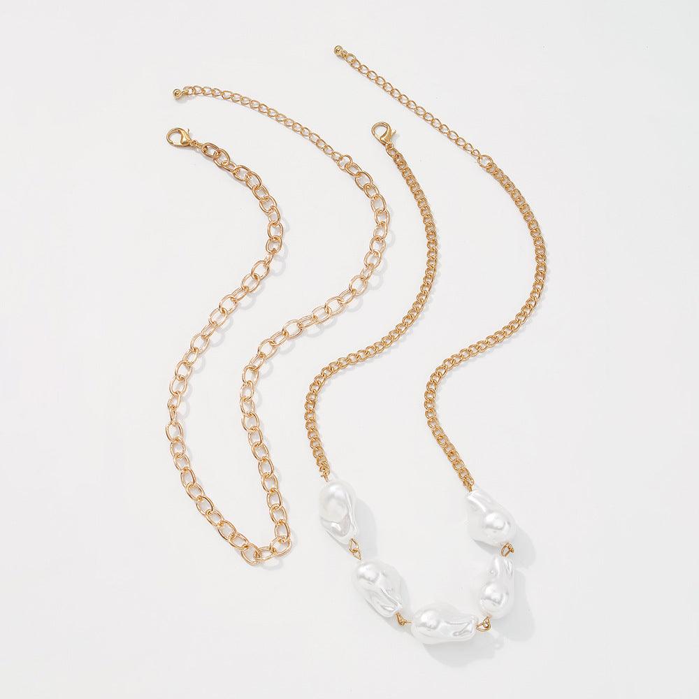 Female Baroque Shaped Pearl Necklace Alloy Chain Clavicle Chain - PrettyKid