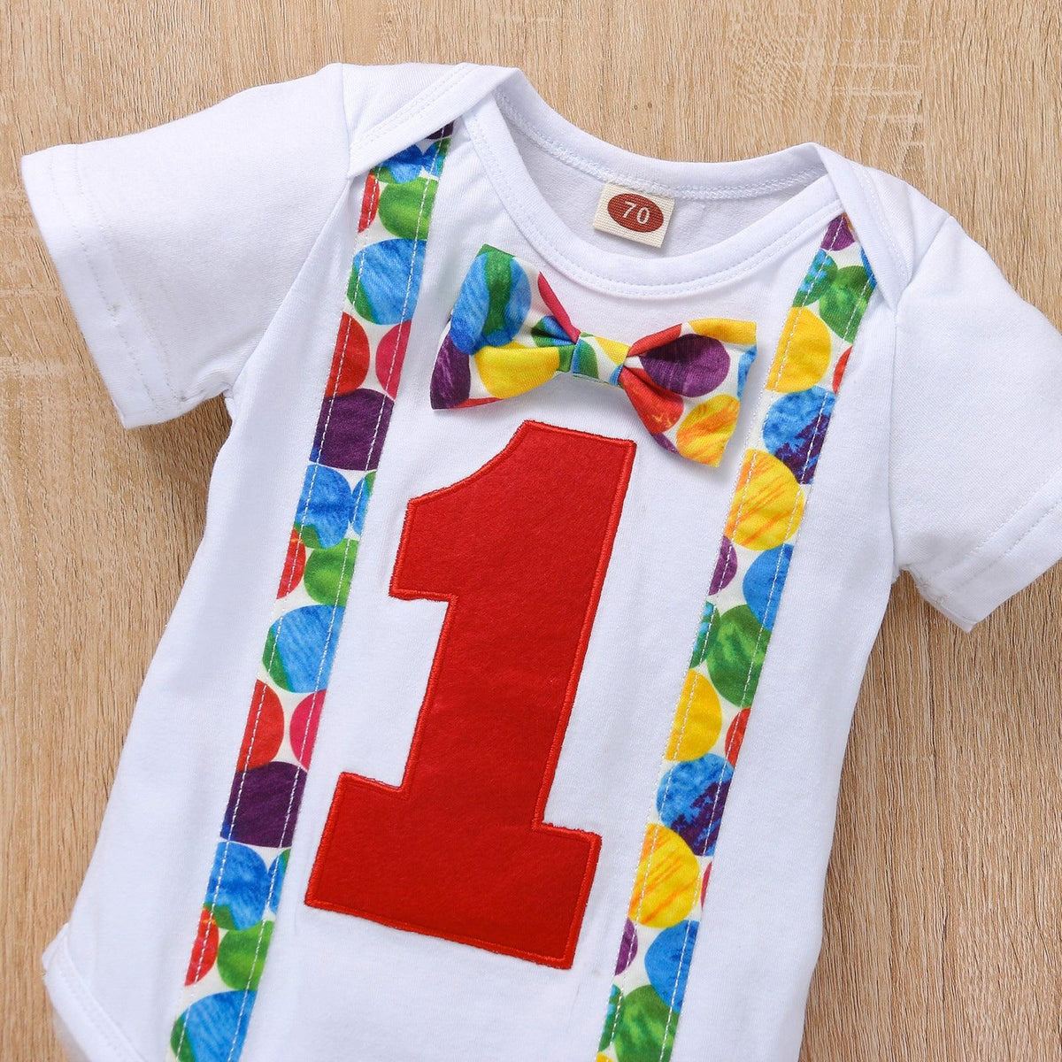 Baby Boys Dot Digital Print Bow Tie Round Neck Long Sleeve Strap Trousers Jumpsuit Suit - PrettyKid