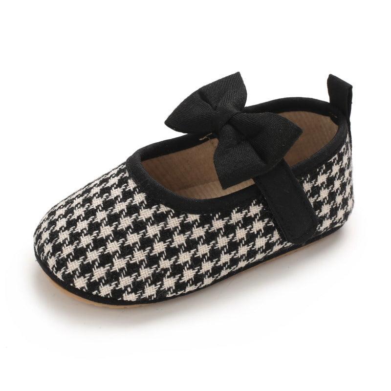 Baby Girls Plaid Bow Child Soft Rubber Sole Non-slip Baby Shoes - PrettyKid