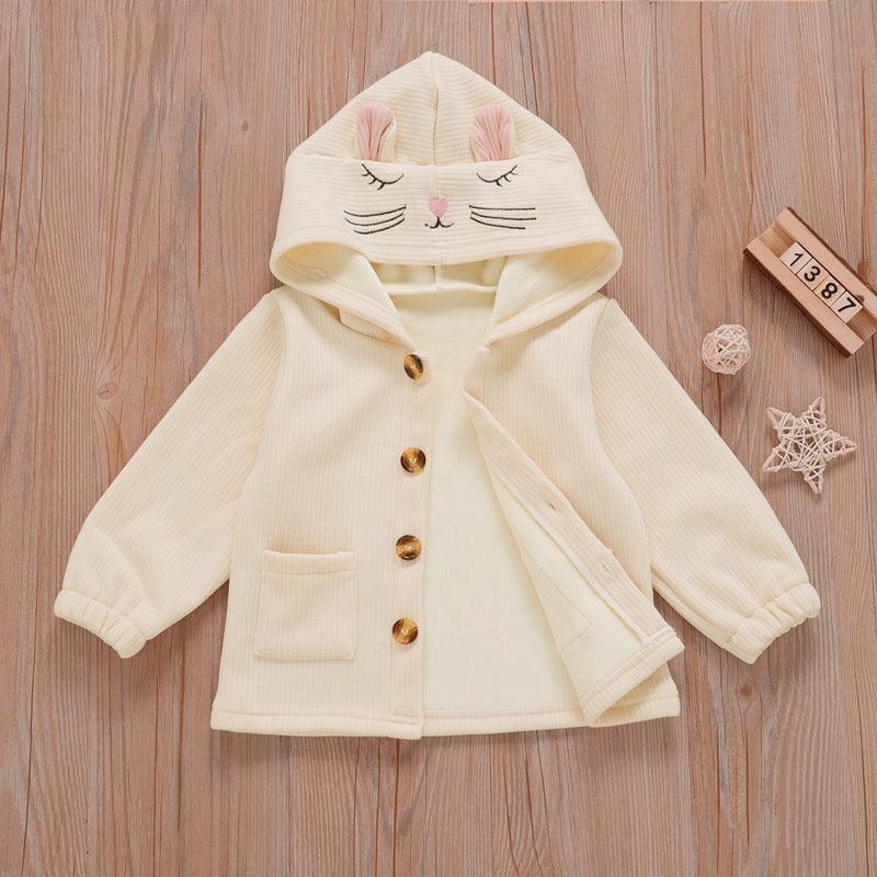 Toddler Kids Girls Cute Embroidered Button Hooded Cotton Solid Sweater - PrettyKid