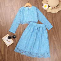 Kids Girls Long Sleeve Top Skirt Lace Suit Wholesale Childrens Clothing - PrettyKid