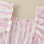 Girls Summer Solid Striped Sleeveless Pleated Dress - PrettyKid