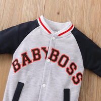 Baby Boys Long Sleeve Lettered Printed Bomber Jumpsuit - PrettyKid