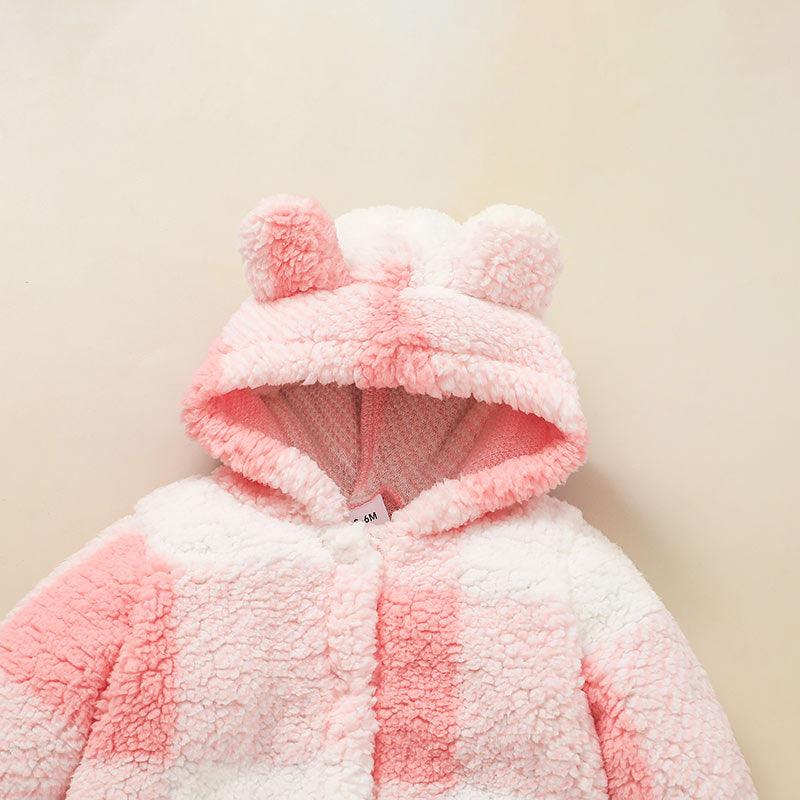 Baby Girls Winter Warm Plaid Printed Cute Hoodie Jumpsuit - PrettyKid