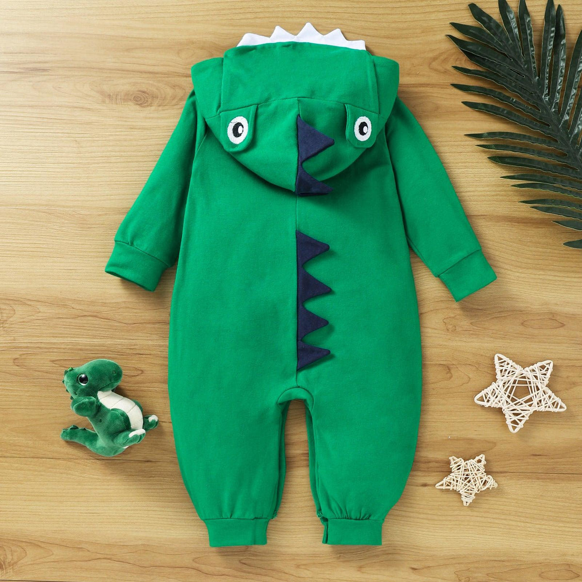 Baby Boy's Green Dinosaur Long Jumpsuit Plain Baby Clothes Wholesale - PrettyKid