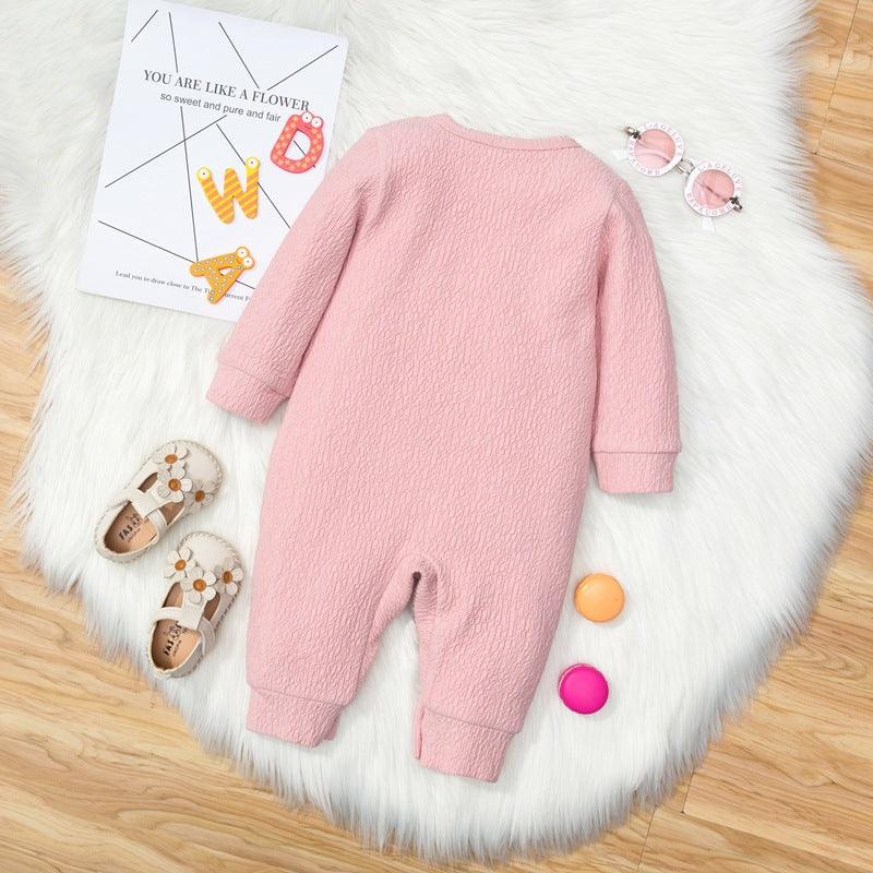 Baby Girls Pink Cartoon Unicorn Printed Long Sleeve Jumpsuit - PrettyKid