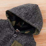 Toddler Kids Boys Plaid Camouflage Patchwork Hooded Sweatshirt Black Suit - PrettyKid