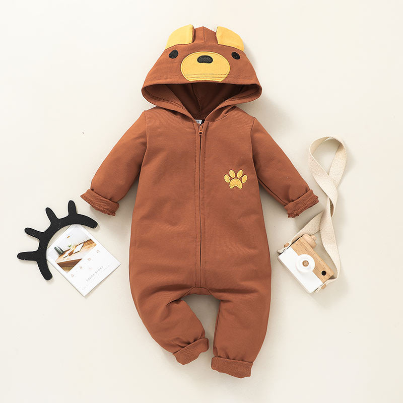 Baby Cartoon Bear Zipper Hoodie Long Sleeve Jumpsuit - PrettyKid