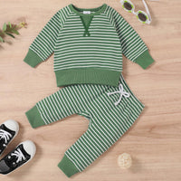 Toddler Kids Boys Girls Striped Round Neck Long Sleeve Pajama Suit - PrettyKid