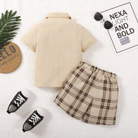 Boys' Solid Color Shirt+checked Shorts