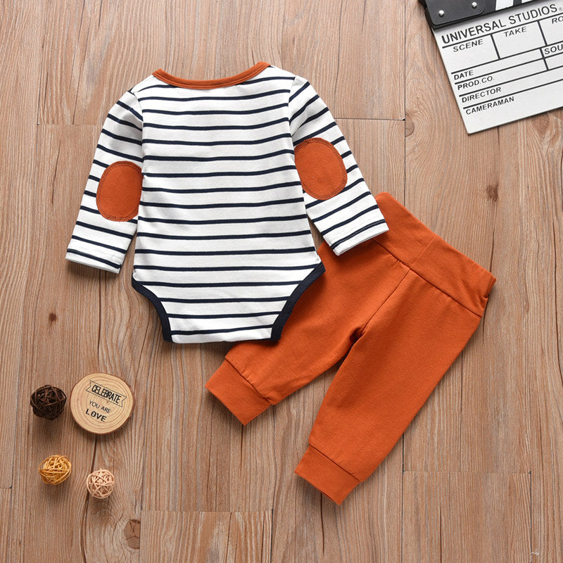 Baby Boys Round Neck Striped Print Long Sleeved Suit - PrettyKid