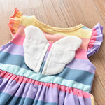 Toddler Kids Girls Summer Cotton Rainbow Stripe Wing Short Sleeve Dress - PrettyKid