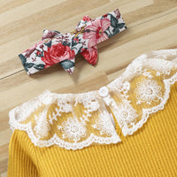 Baby Girls Lace Collar Long Sleeve Jumpsuit Flower Strap Skirt - PrettyKid