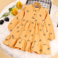 Children Girls Lace Solid Print Long Sleeve Dress Princess Skirt - PrettyKid