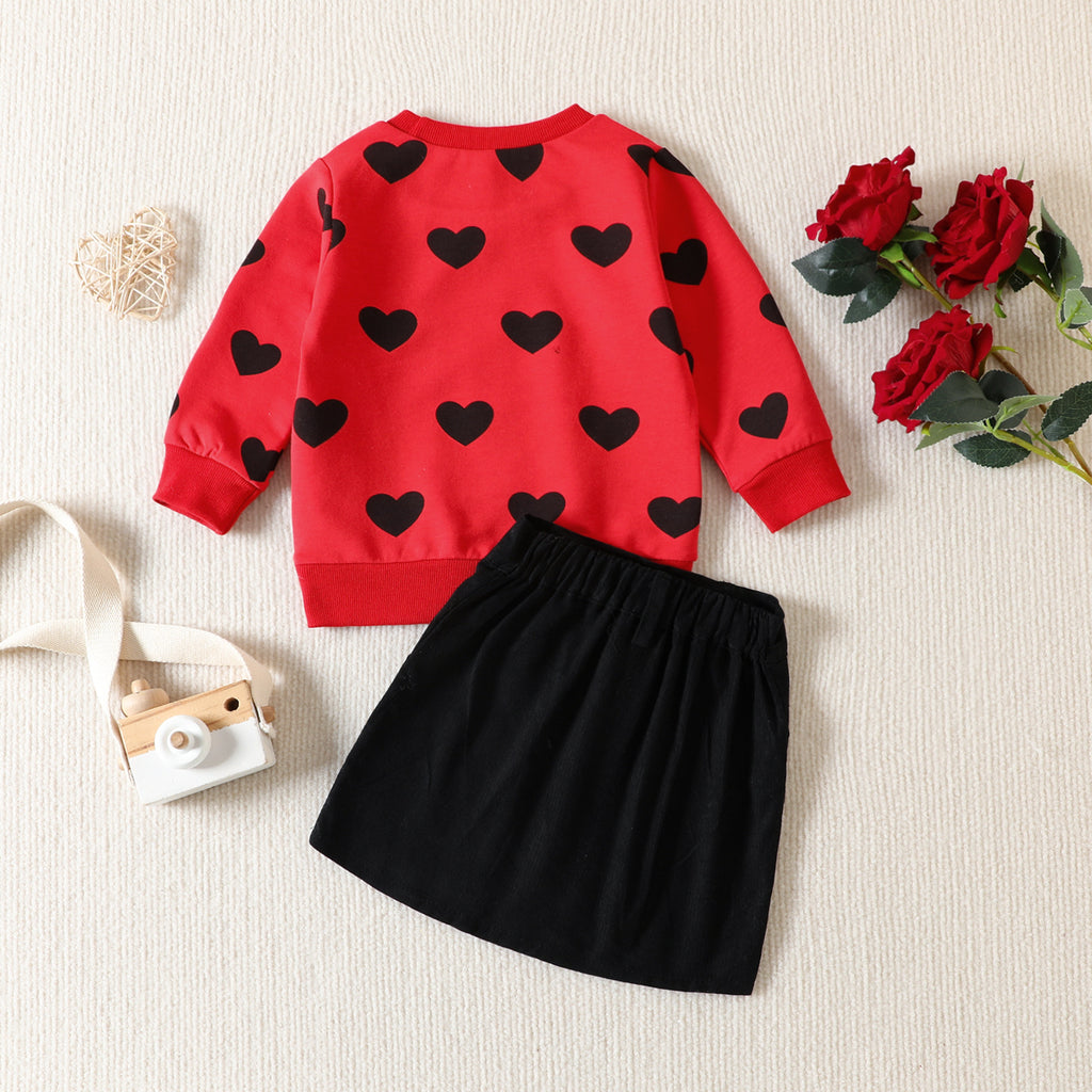Valentine's Day 2023 Girls' Set Love Sweater Half Skirt Two Piece Set - PrettyKid