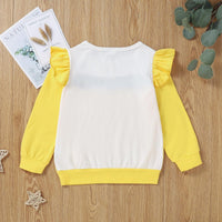 Toddler Kids Girls Solid Color Long Sleeve Ruffle Color Blocking Blouse - PrettyKid