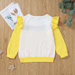 Toddler Kids Girls Solid Color Long Sleeve Ruffle Color Blocking Blouse - PrettyKid