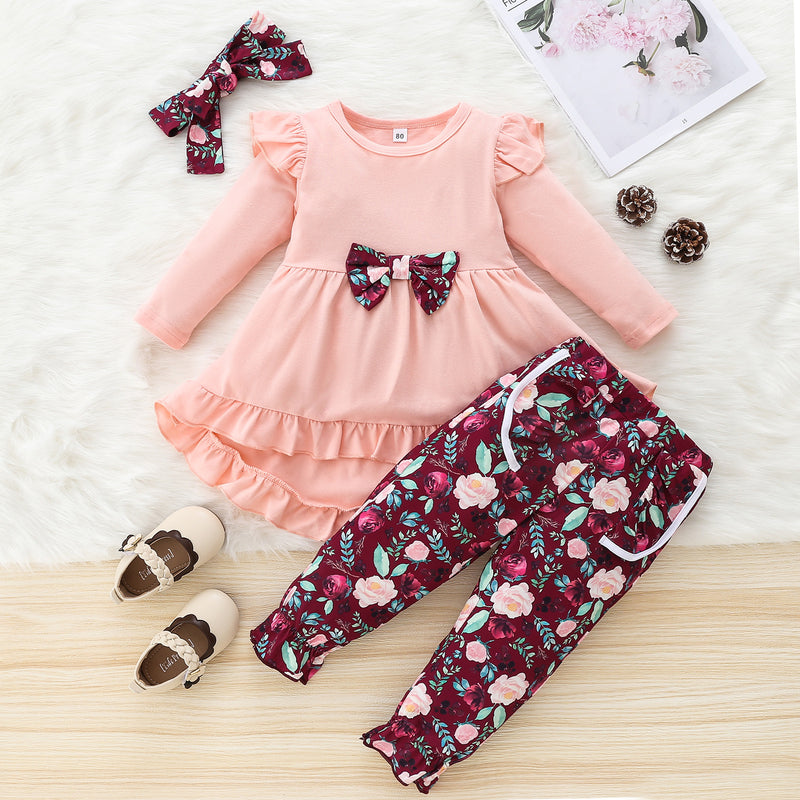 Toddler Kids Girls' Long Sleeved Dovetail Skirt Lace Floral Pants Set - PrettyKid