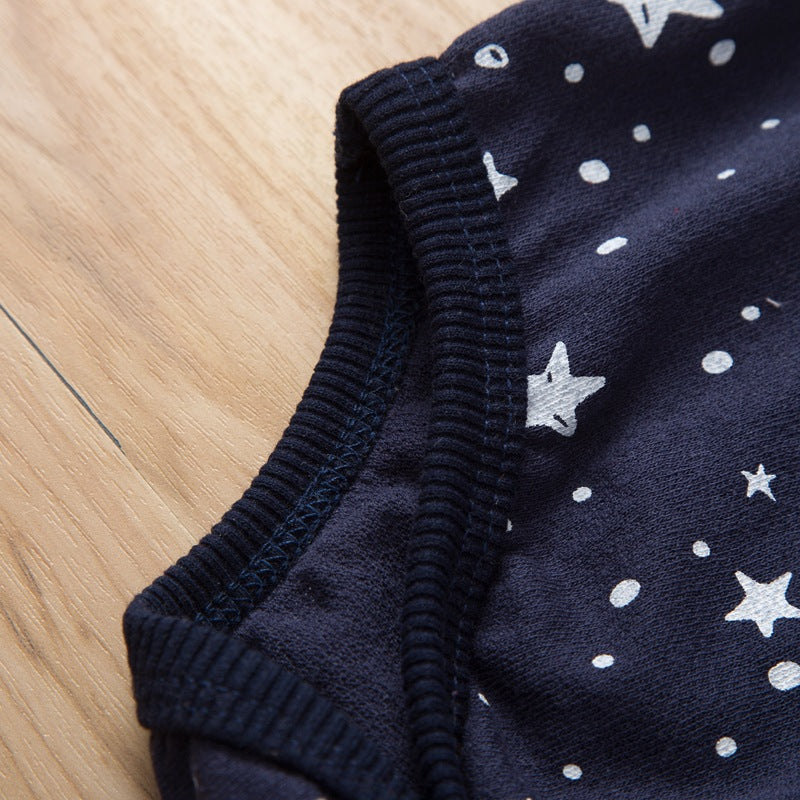 Baby Boys Navy Blue Star Print Short Sleeve Jumpsuit Romper - PrettyKid