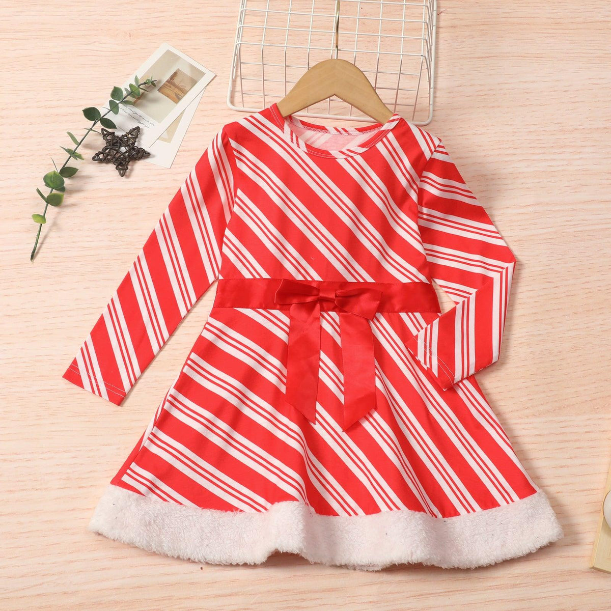 Toddler Kids Girls Striped Christmas Long Sleeve Dress Best Wholesale Childrens Clothing - PrettyKid