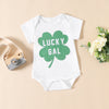 St. Patrick's Day 2023 Baby Girls' Set Alphabet Romper+Four leaf Grass Printed Shorts+Headband - PrettyKid