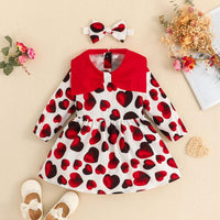 Baby Long Sleeve Dress Valentine's Day Love Print Princess Dress+Headband Set - PrettyKid