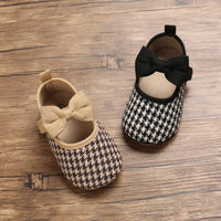 Baby Girls Plaid Bow Child Soft Rubber Sole Non-slip Baby Shoes - PrettyKid