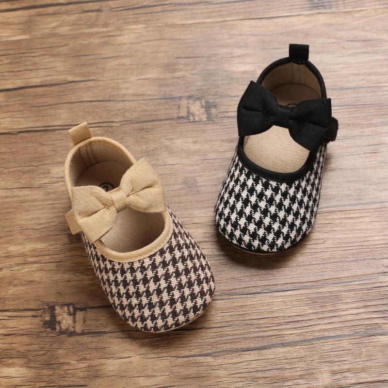 Baby Girls Plaid Bow Child Soft Rubber Sole Non-slip Baby Shoes - PrettyKid