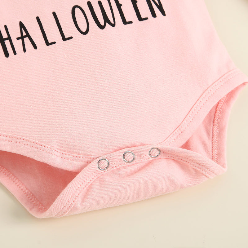 Baby Girls Halloween Long Sleeve Printed Strap Skirt Three Piece Set - PrettyKid
