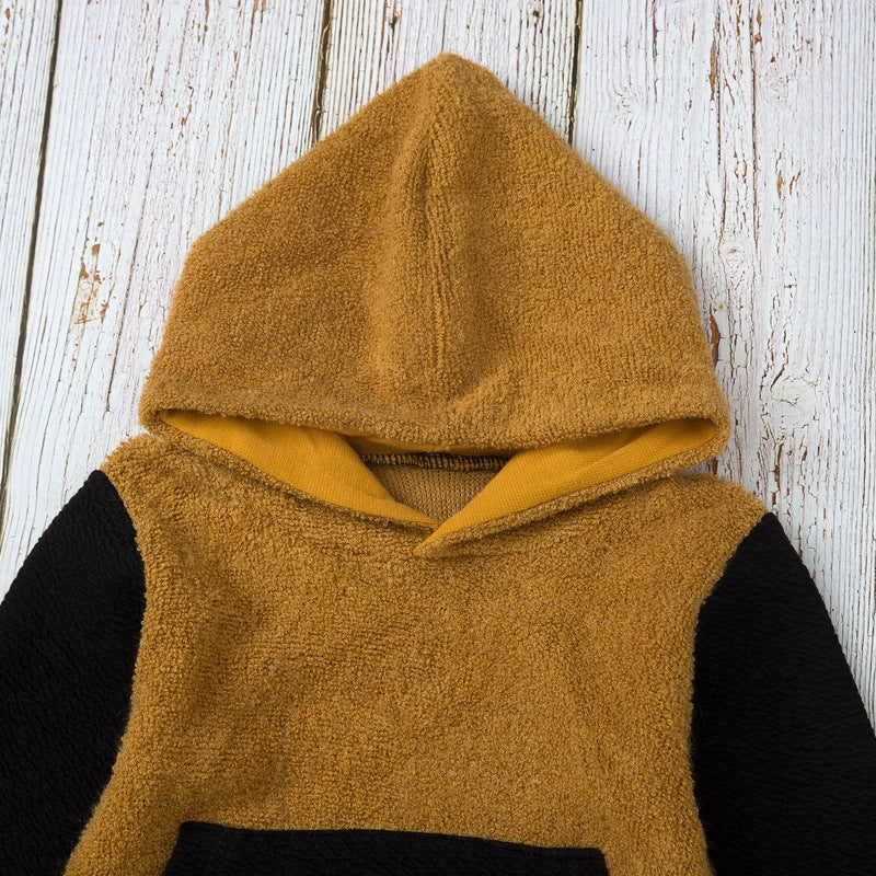 Toddler Kids Boys' Color Blocked Teddy Sweater Hooded Set - PrettyKid