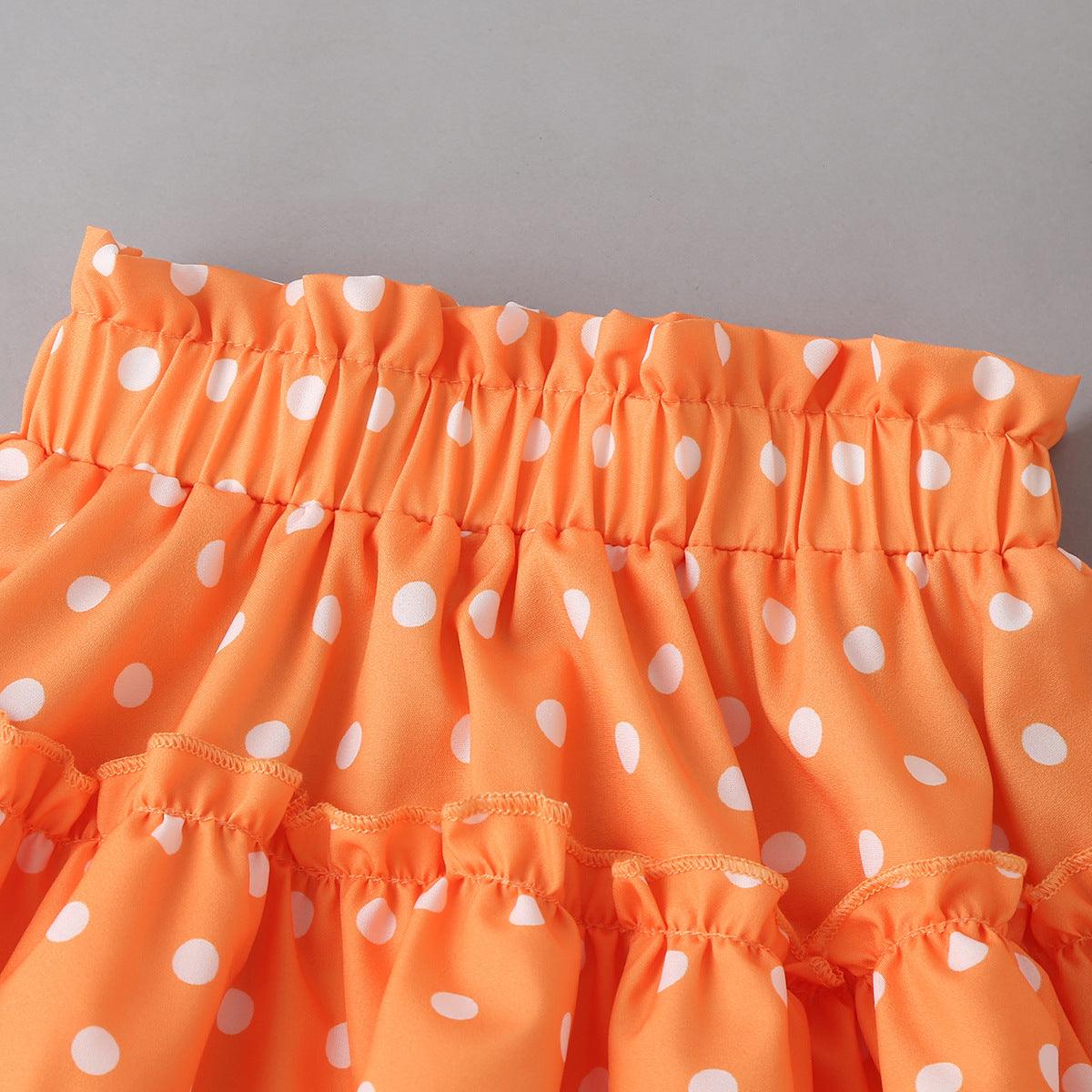 Children Summer Girls Wave Dot Printed Suspender Skirt Set Wholesale Girls Dresses - PrettyKid