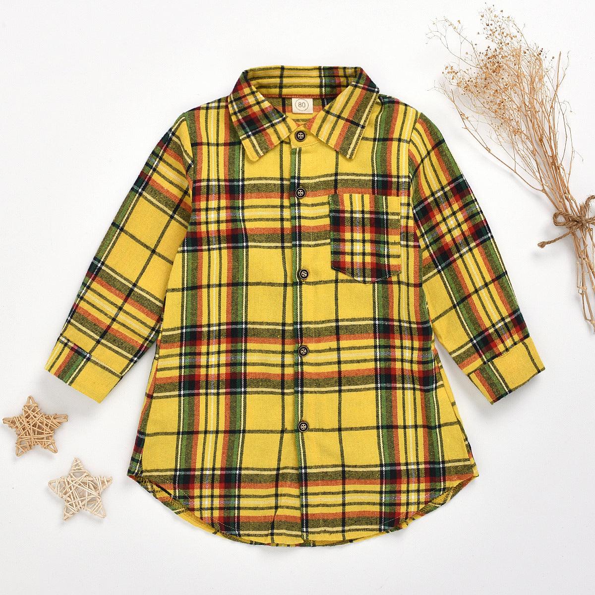 Boys Girls Long Sleeve Plaid Lapel Shirt Kids Wear Supplier - PrettyKid