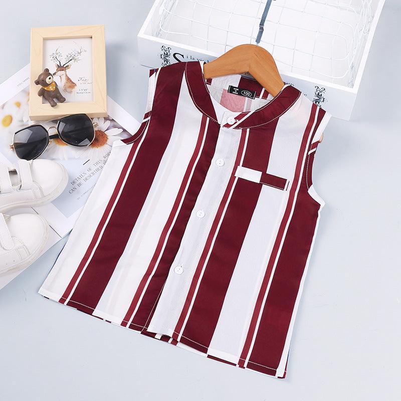 Toddler Kids Sleeveless Striped Shirt Solid Shorts Set - PrettyKid