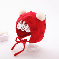 Baby Boys Girls Solid Color Cartoon Fur Ball Cotton Ear Protection Woolen Hat - PrettyKid