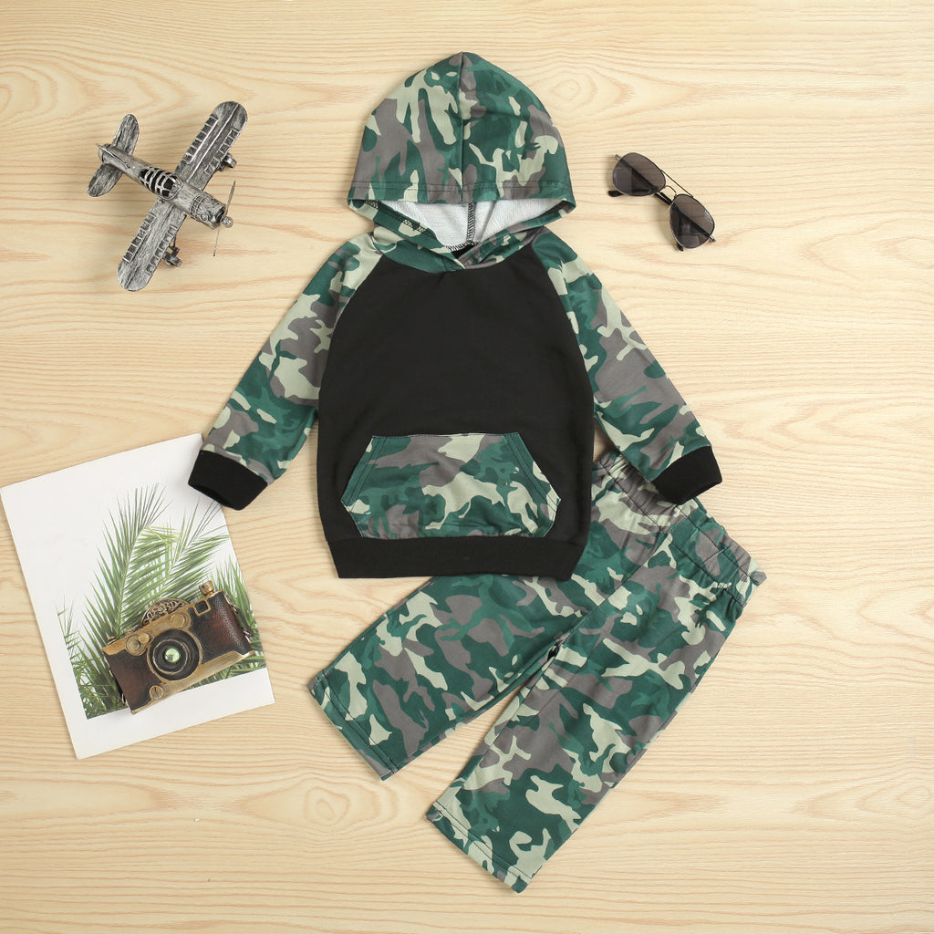 Toddler Kids Boys Camouflage Hooded Long Sleeve Suit - PrettyKid