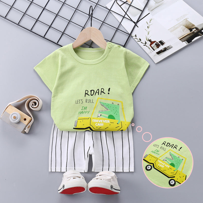 Two Piece Baby Short Tee and Bottoms Cartton Pattern Wholesale Vendors - PrettyKid