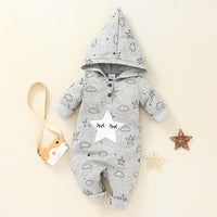 Baby Boys Girls Solid Lovely Moon Star Print Hoodie Jumpsuit - PrettyKid