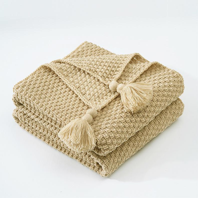 Baby Solid Color Tassel Knitted Wool Blanket - PrettyKid