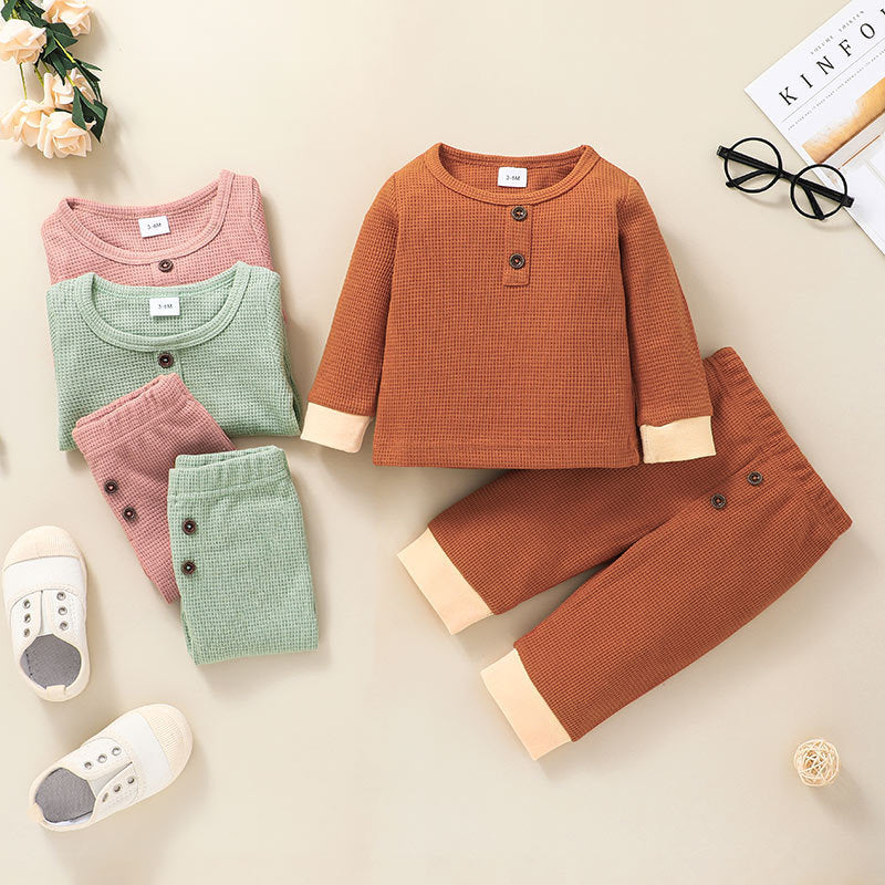 Toddler Boys Girls Solid Contrast Long Sleeve Knit Two Piece Set - PrettyKid